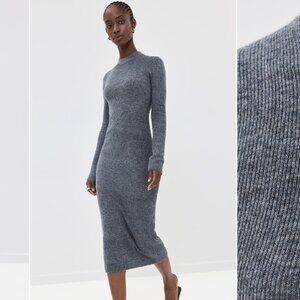 NEW STAUD Ramona Midi Dress Gray Wool Blend Neutral Modest Preppy